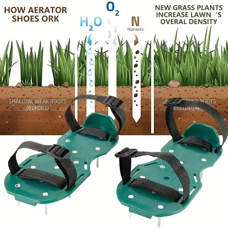 One Pair Manual Lawn Aerator Shoes with Spikes - Durable Plastic, Heavy-Duty Adjustable Straps and Metal Buckles for Yard Garden