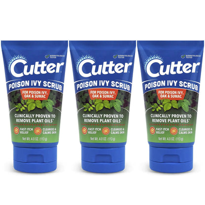 Cutter Poison Ivy, Poison Oak and Sumac Scrub - Fast Itch Relief Gentle Cleansing Natural Exfoliation for Soothing Skin Care Fragrance-Free. Outdoor Essential for Hiking Camping Hunting and Gardening.