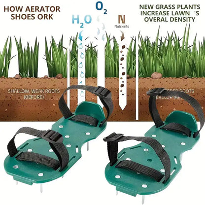 One Pair Manual Lawn Aerator Shoes with Spikes - Durable Plastic, Heavy-Duty Adjustable Straps and Metal Buckles for Yard Garden