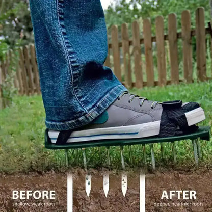 One Pair Manual Lawn Aerator Shoes with Spikes - Durable Plastic, Heavy-Duty Adjustable Straps and Metal Buckles for Yard Garden