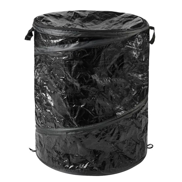 Wakeman Collapsible Black Trash Can - 46-Gallon Garbage Can Outdoor Bin with 3 Stakes