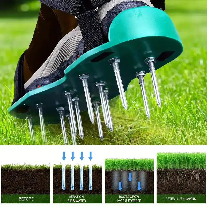 One Pair Manual Lawn Aerator Shoes with Spikes - Durable Plastic, Heavy-Duty Adjustable Straps and Metal Buckles for Yard Garden