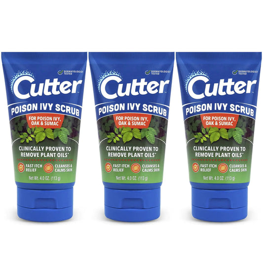 Cutter Poison Ivy, Poison Oak and Sumac Scrub - Fast Itch Relief Gentle Cleansing Natural Exfoliation for Soothing Skin Care Fragrance-Free. Outdoor Essential for Hiking Camping Hunting and Gardening.